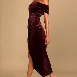 Lulus velvet Bardot midi dress